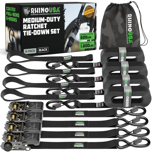 RHINO USA 4-Pack 15-Foot Ratchet Tie-Down Straps