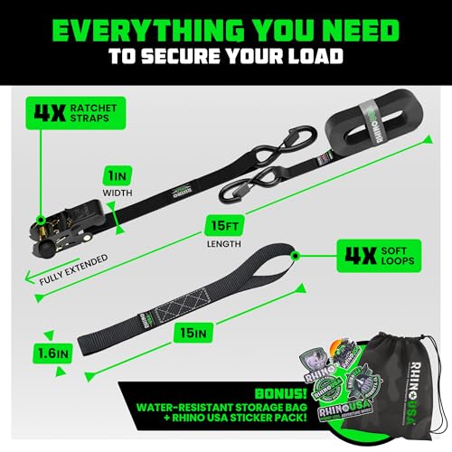 RHINO USA 4-Pack 15-Foot Ratchet Tie-Down Straps