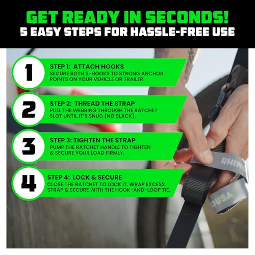 RHINO USA 4-Pack 15-Foot Ratchet Tie-Down Straps
