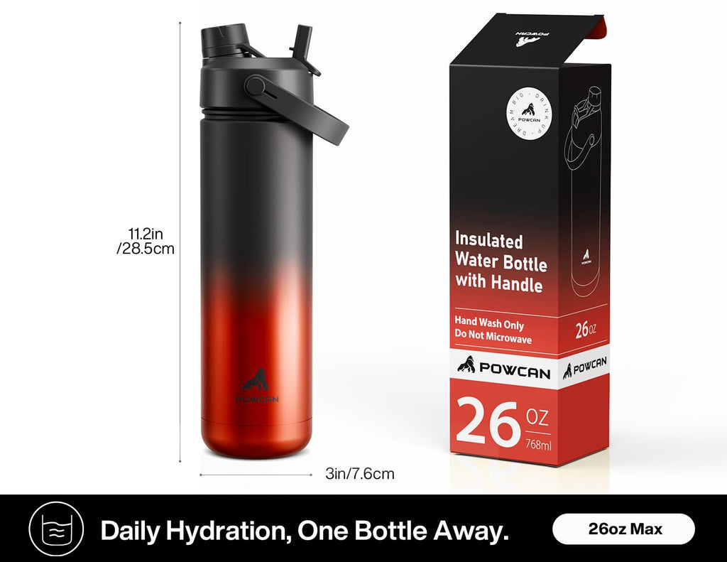 POWCAN Insulated Water Bottle with Straw and Spout Lid