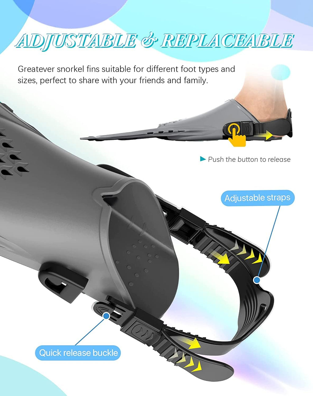 Greatever Adjustable Open-Heel Short Snorkeling Fins