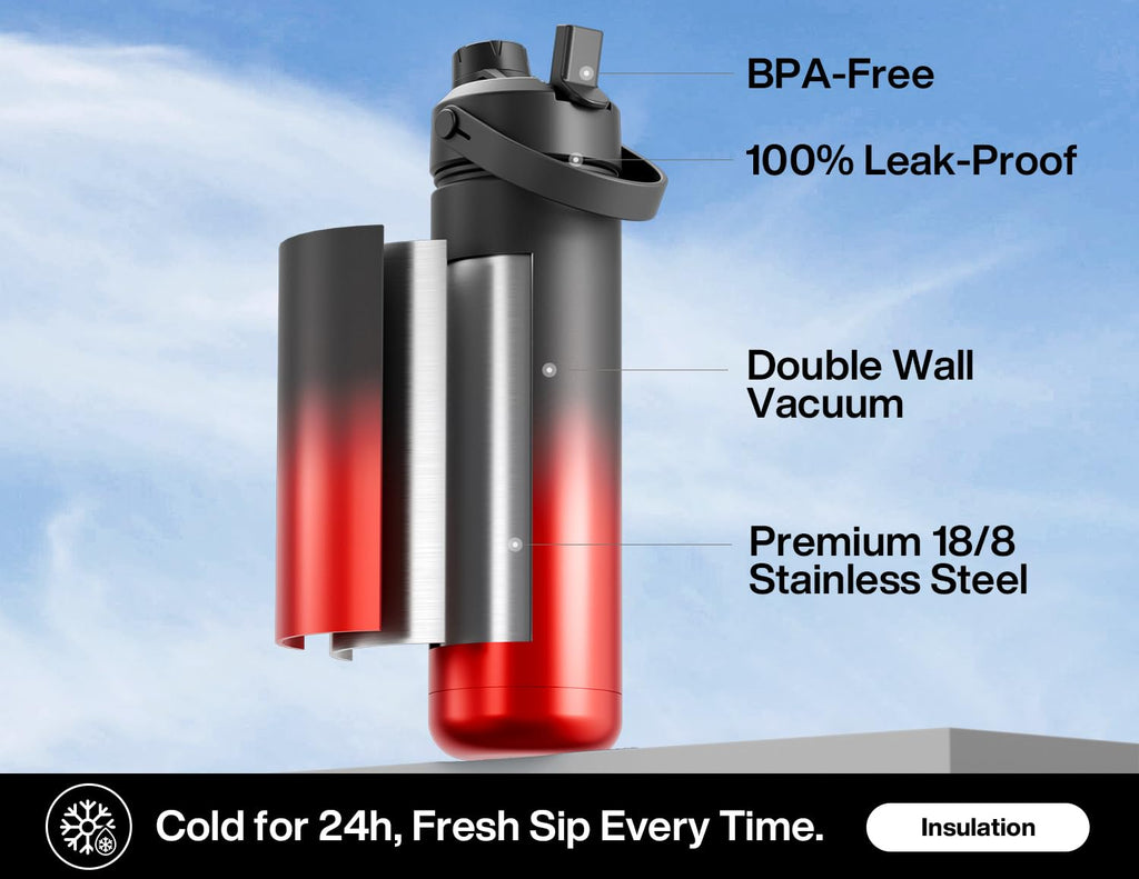 POWCAN Insulated Water Bottle with Straw and Spout Lid