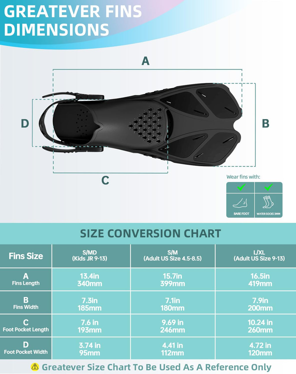 Greatever Adjustable Open-Heel Short Snorkeling Fins