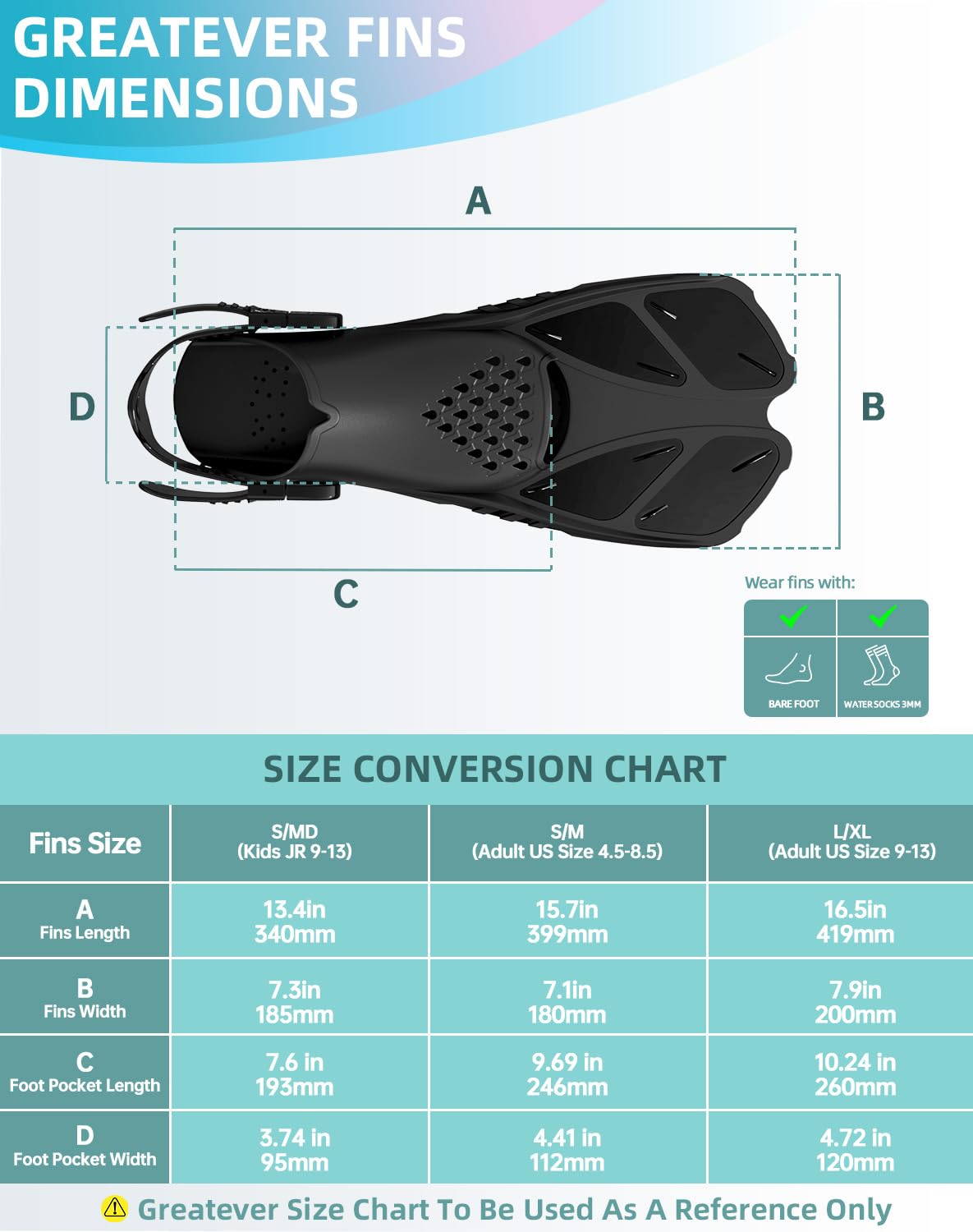 Greatever Adjustable Open-Heel Short Snorkeling Fins