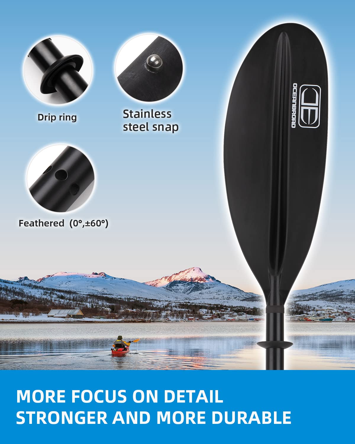 OCEANBROAD Adjustable Alloy Kayak Paddle with Leash