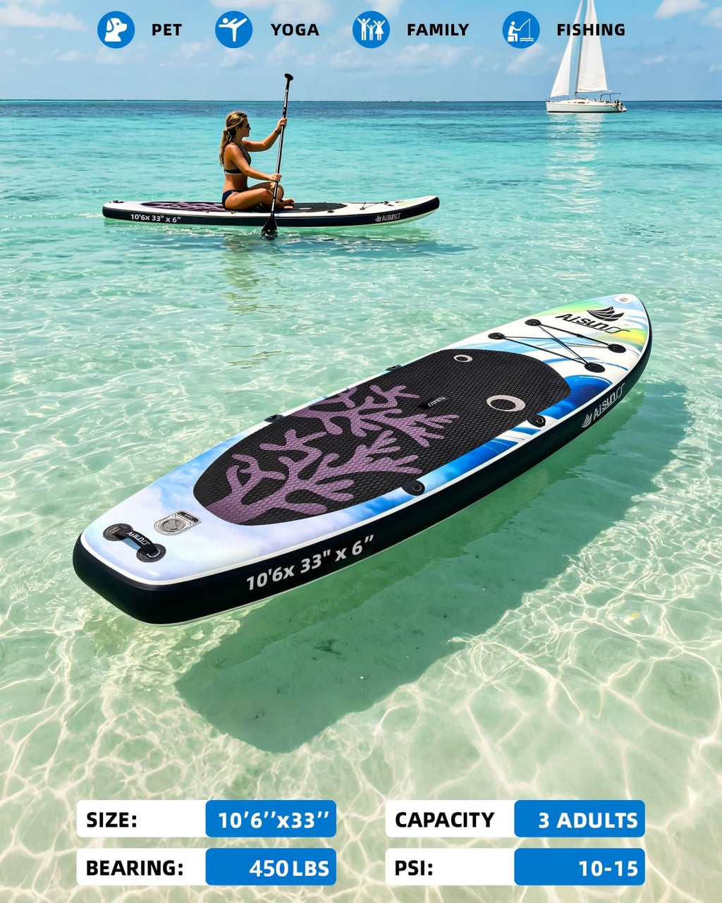 AISUNSS Wide Inflatable SUP Board with Complete Accessories