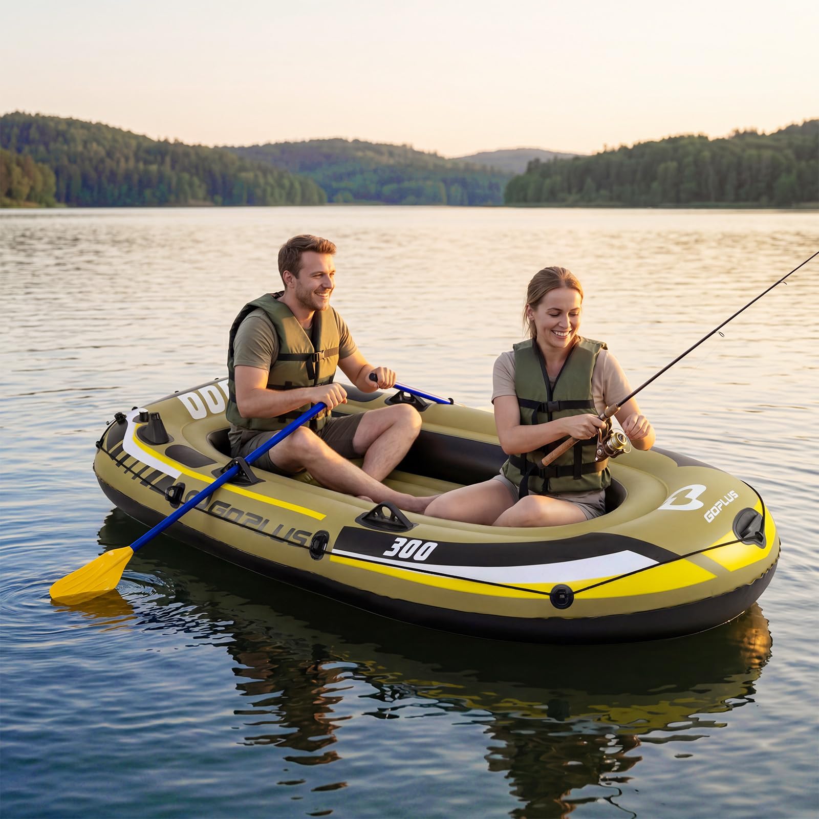 Goplus 3-Person Heavy-Duty Inflatable Fishing Raft Set