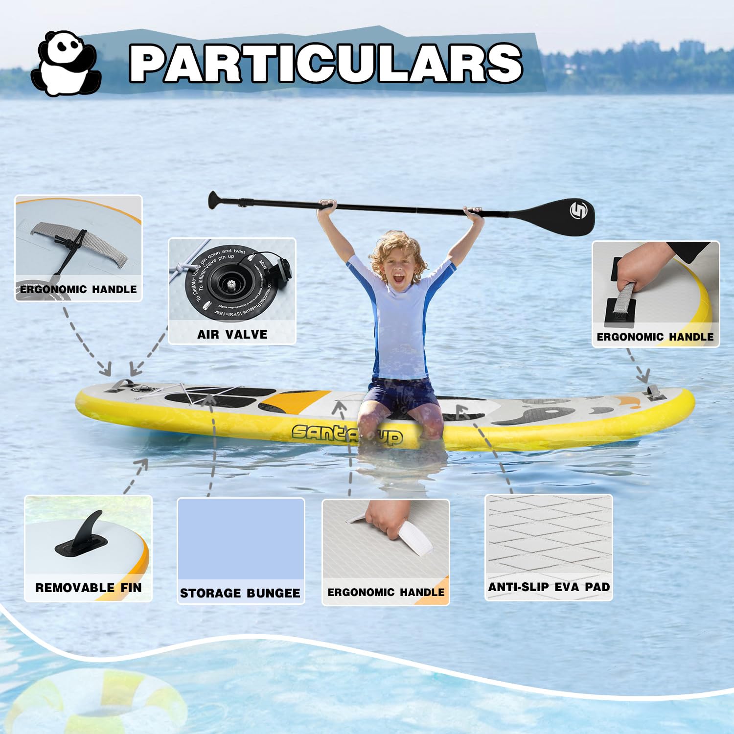 Santasup 8-Foot Kids Inflatable Panda Paddle Board Kit
