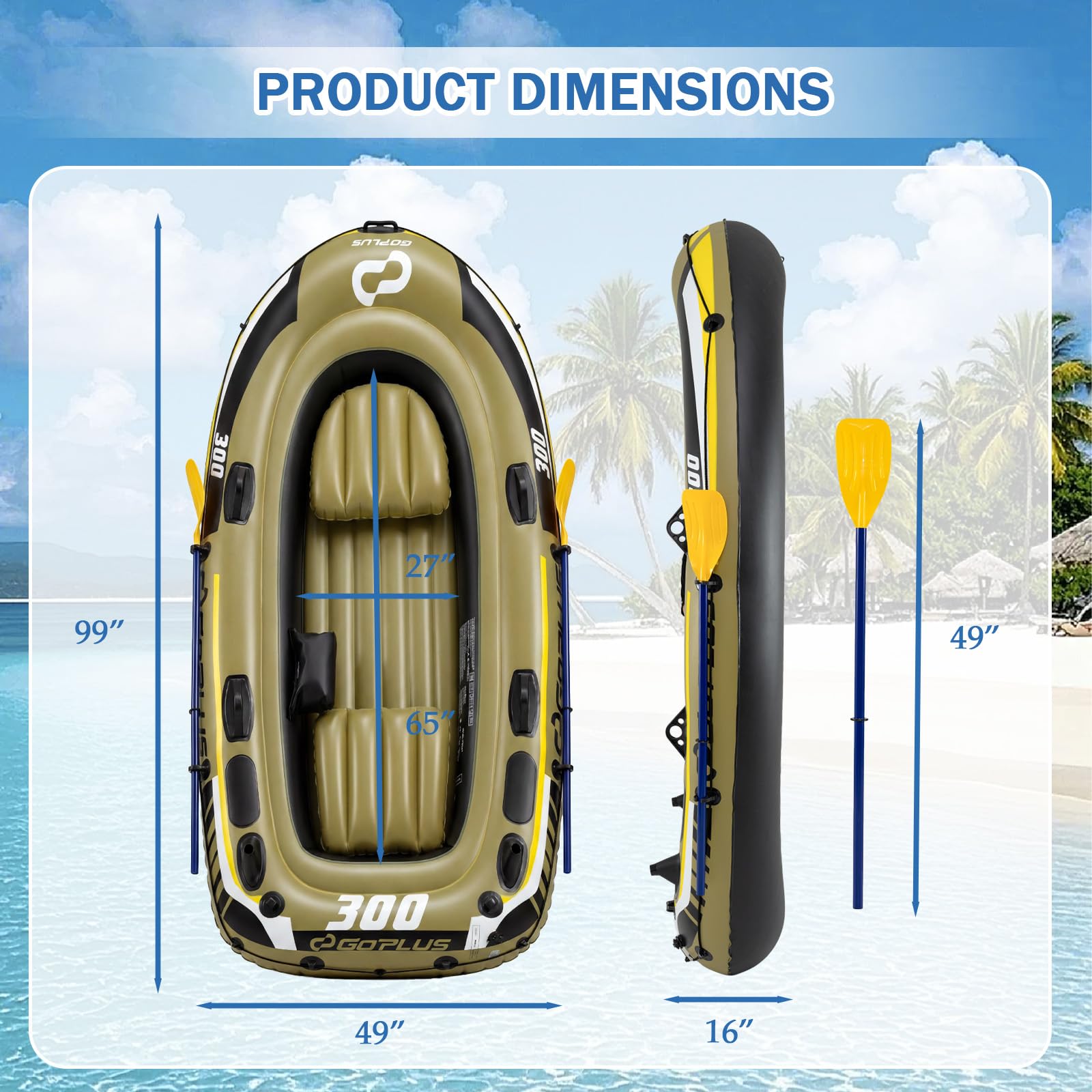 Goplus 3-Person Heavy-Duty Inflatable Fishing Raft Set