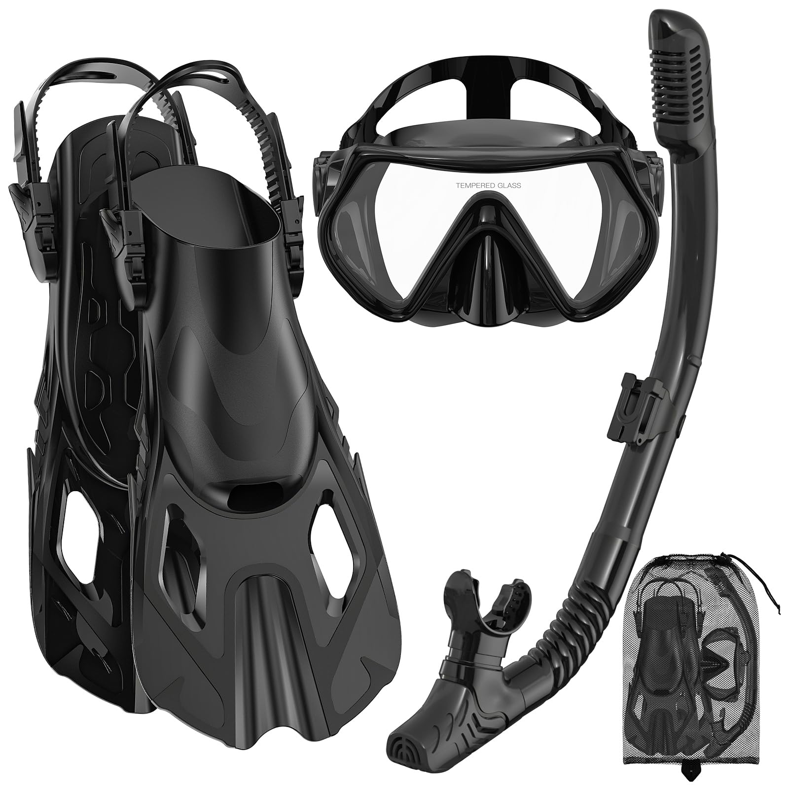 Adult Dry-Top Snorkel Set with Mask, Fins and Travel Bag
