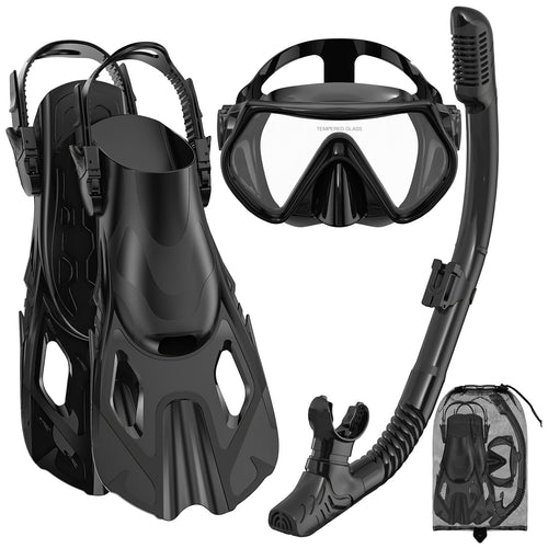 Adult Dry-Top Snorkel Set with Mask, Fins and Travel Bag