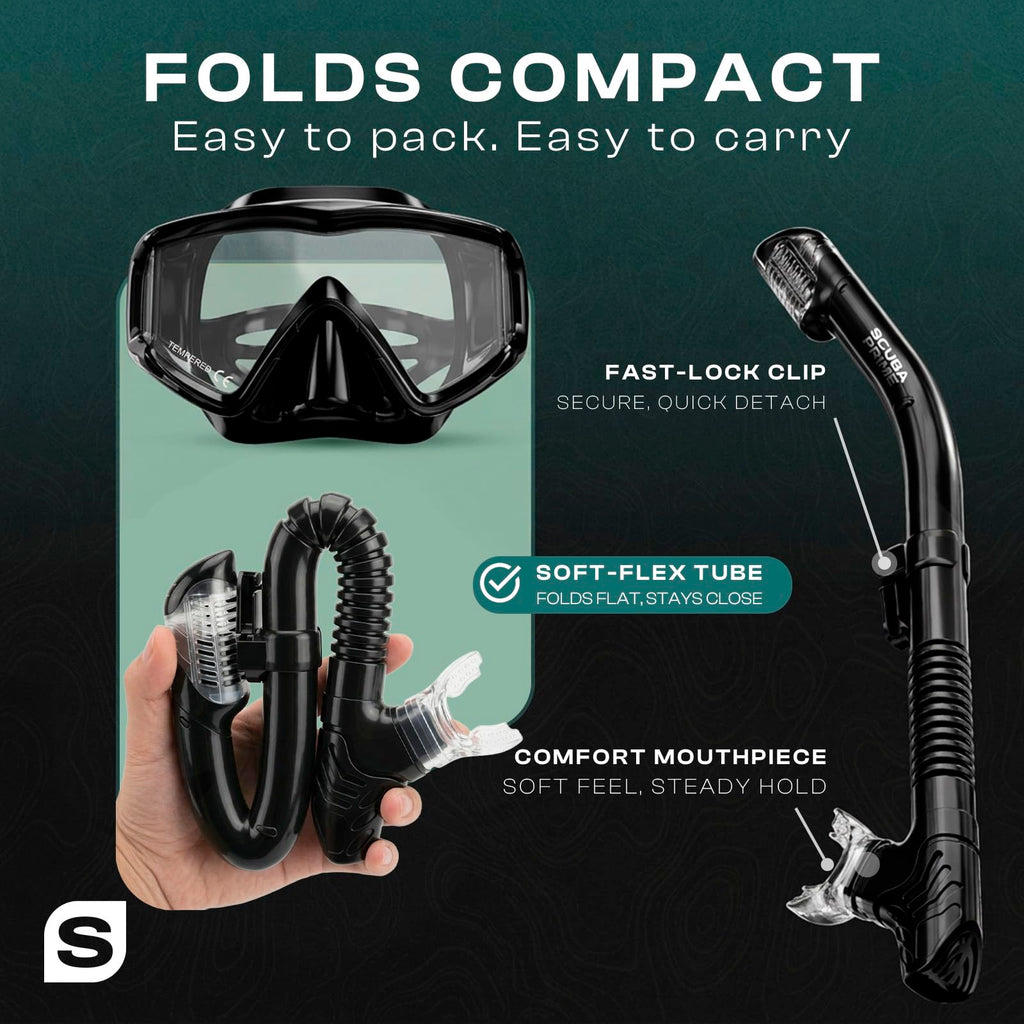 Scuba Prime Pano 3 Panoramic Dive Mask and Dry Snorkel Set