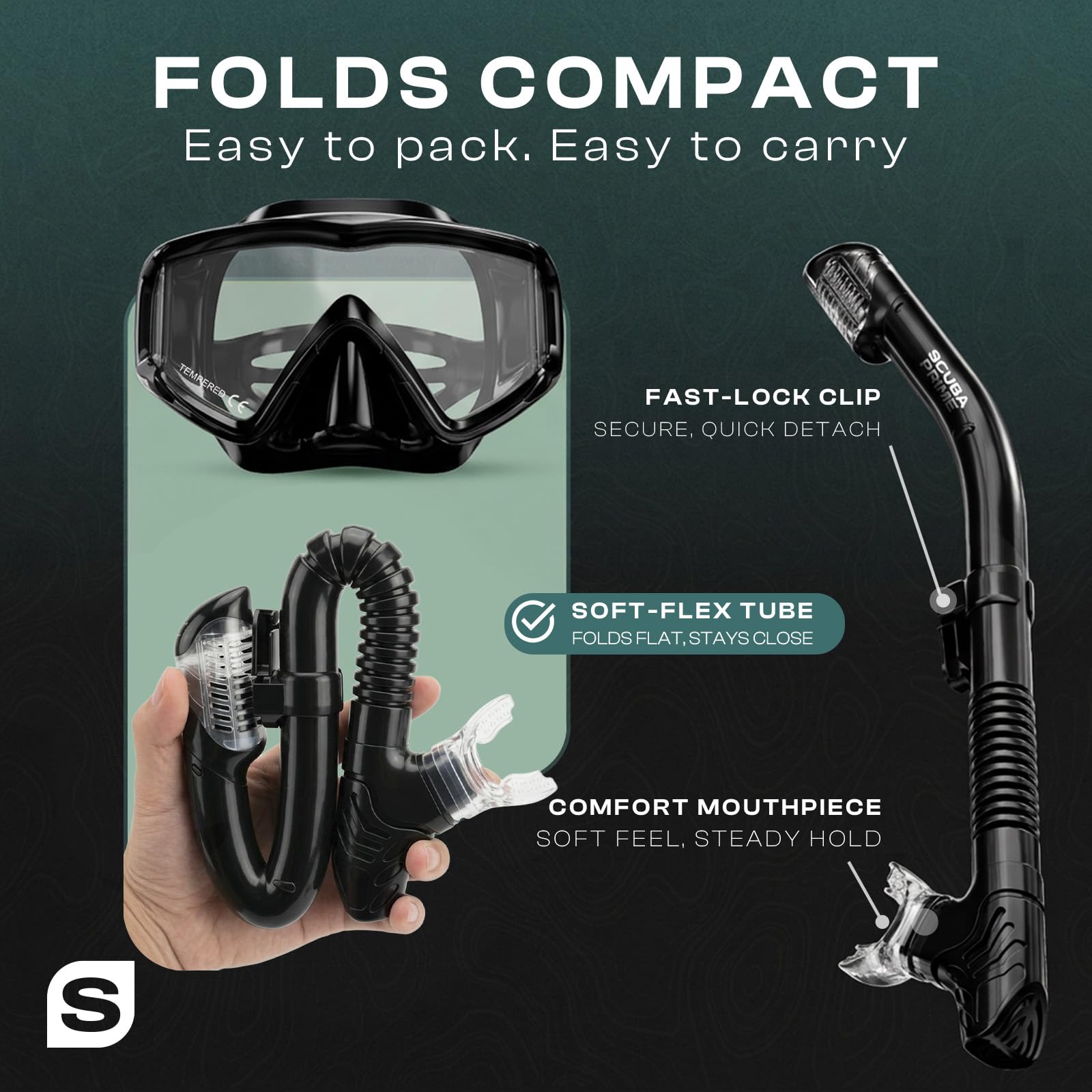 Scuba Prime Pano 3 Panoramic Dive Mask and Dry Snorkel Set