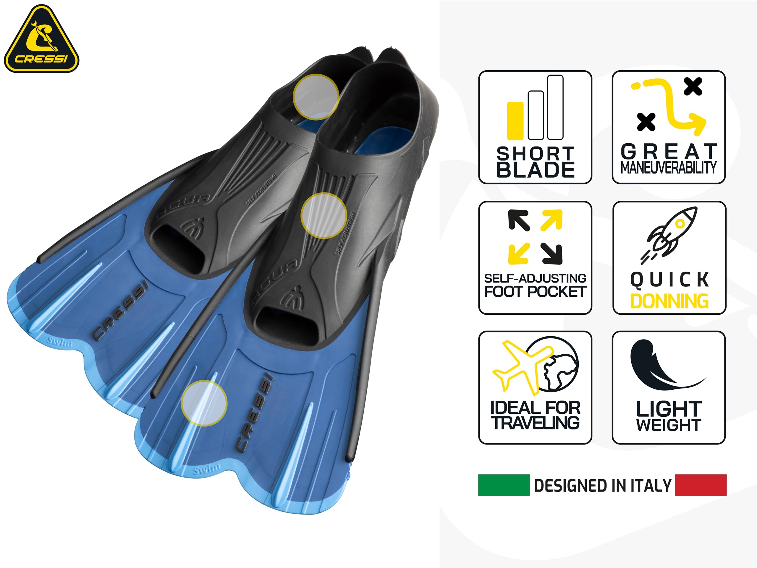Cressi Agua Short Full-Foot Travel Swim Fins for Adults