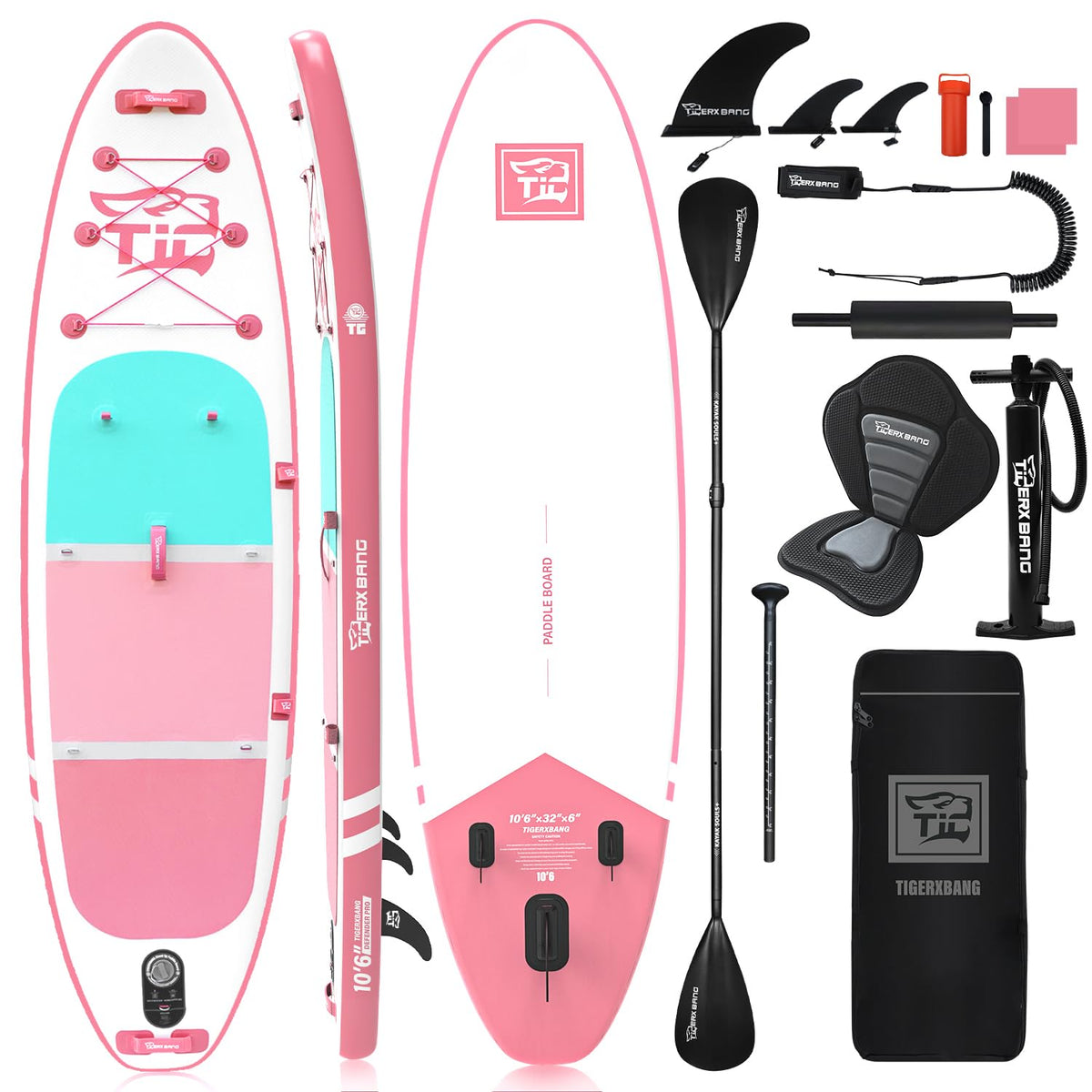 TIGERXBANG 10'6" Inflatable SUP with Kayak Seat and Paddle