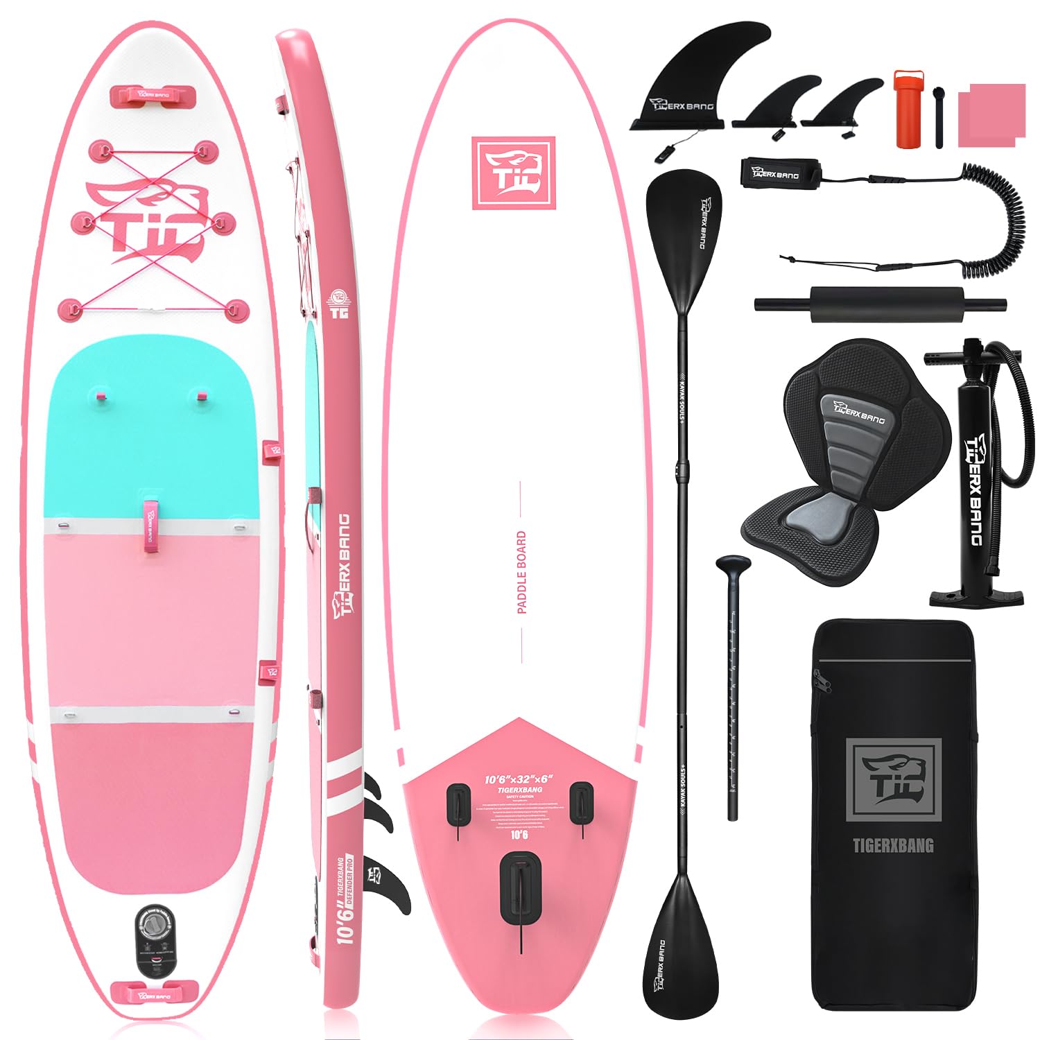 TIGERXBANG 10'6" Inflatable SUP with Kayak Seat and Paddle