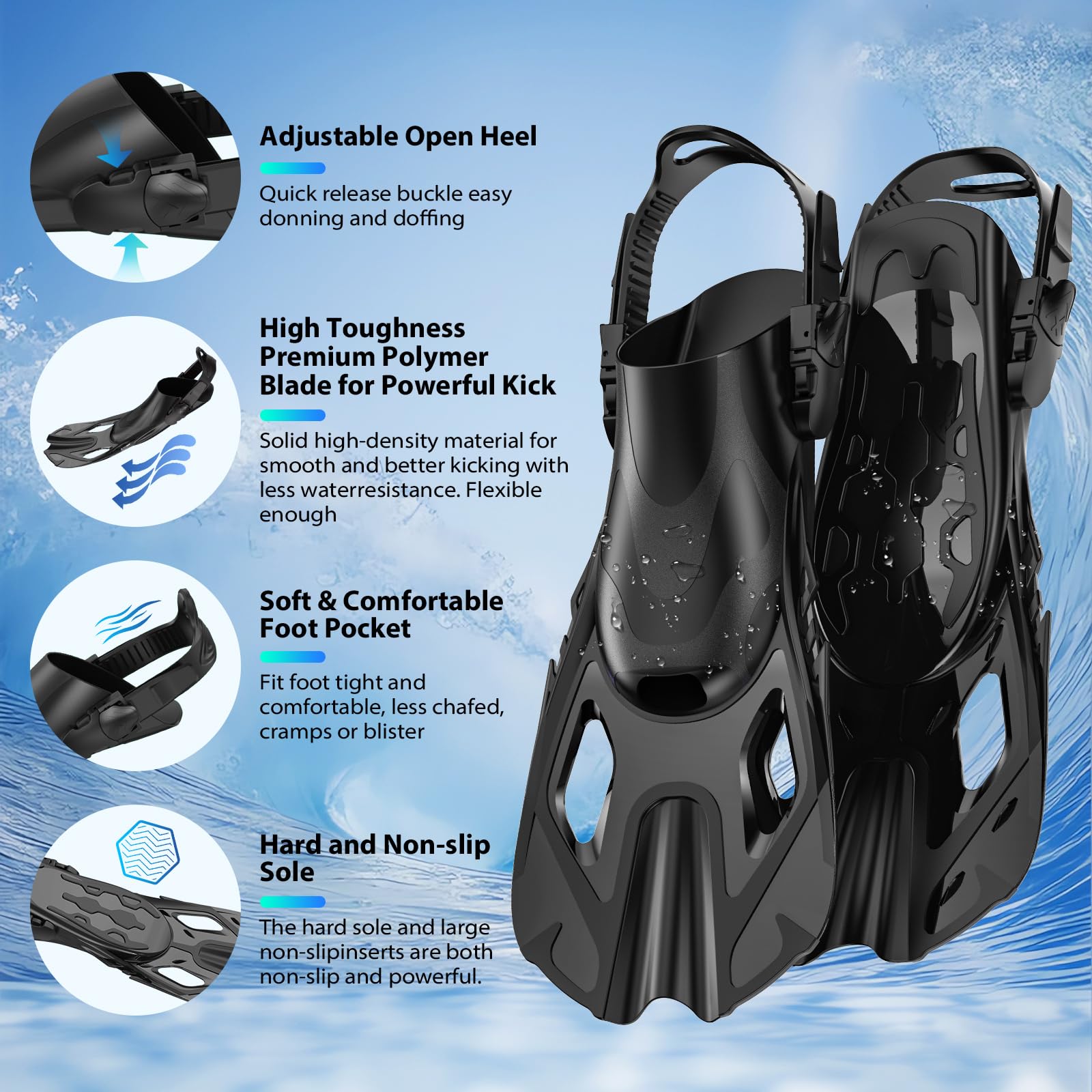 Adult Dry-Top Snorkel Set with Mask, Fins and Travel Bag