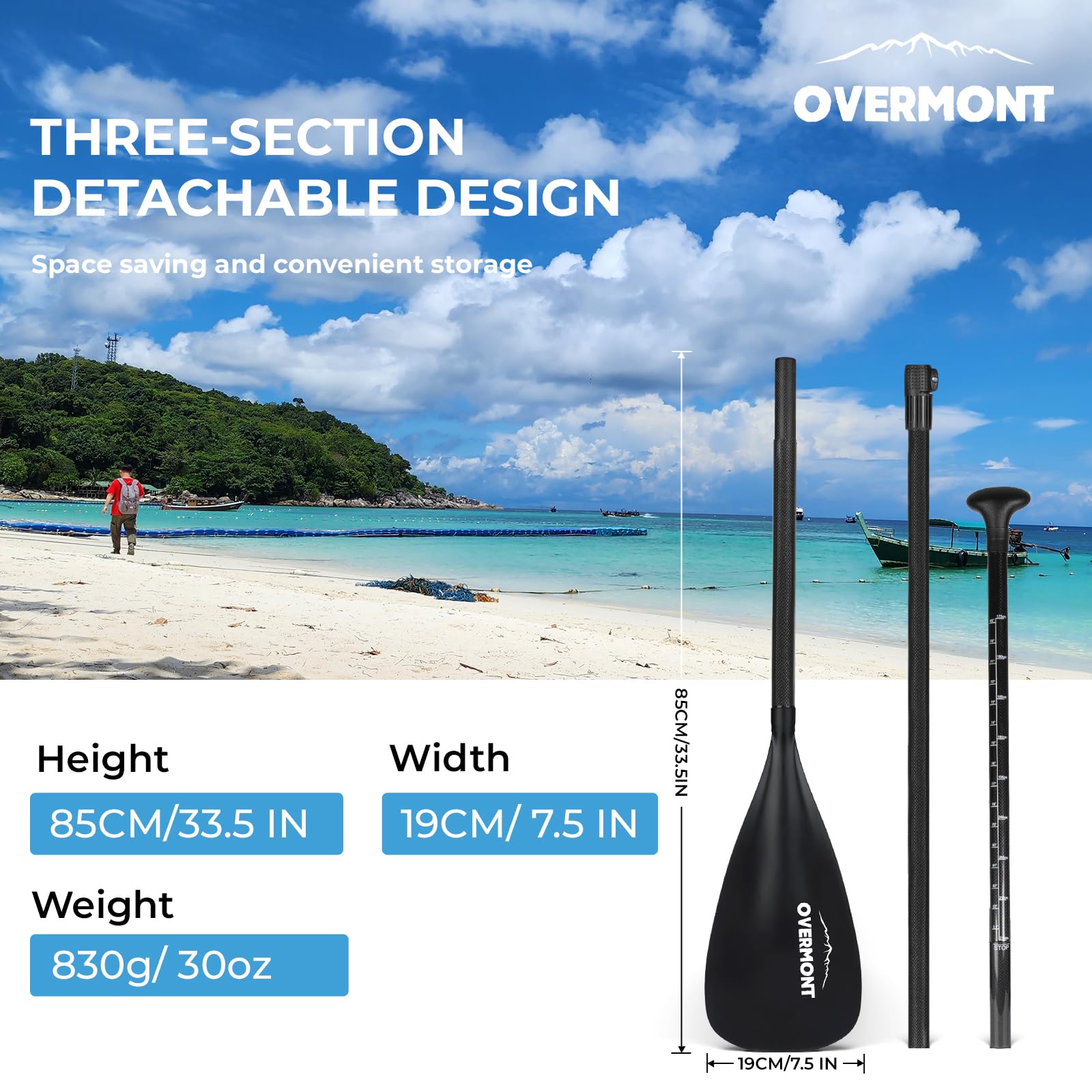 Overmont 69–85-Inch Adjustable Carbon Fiber SUP Paddle