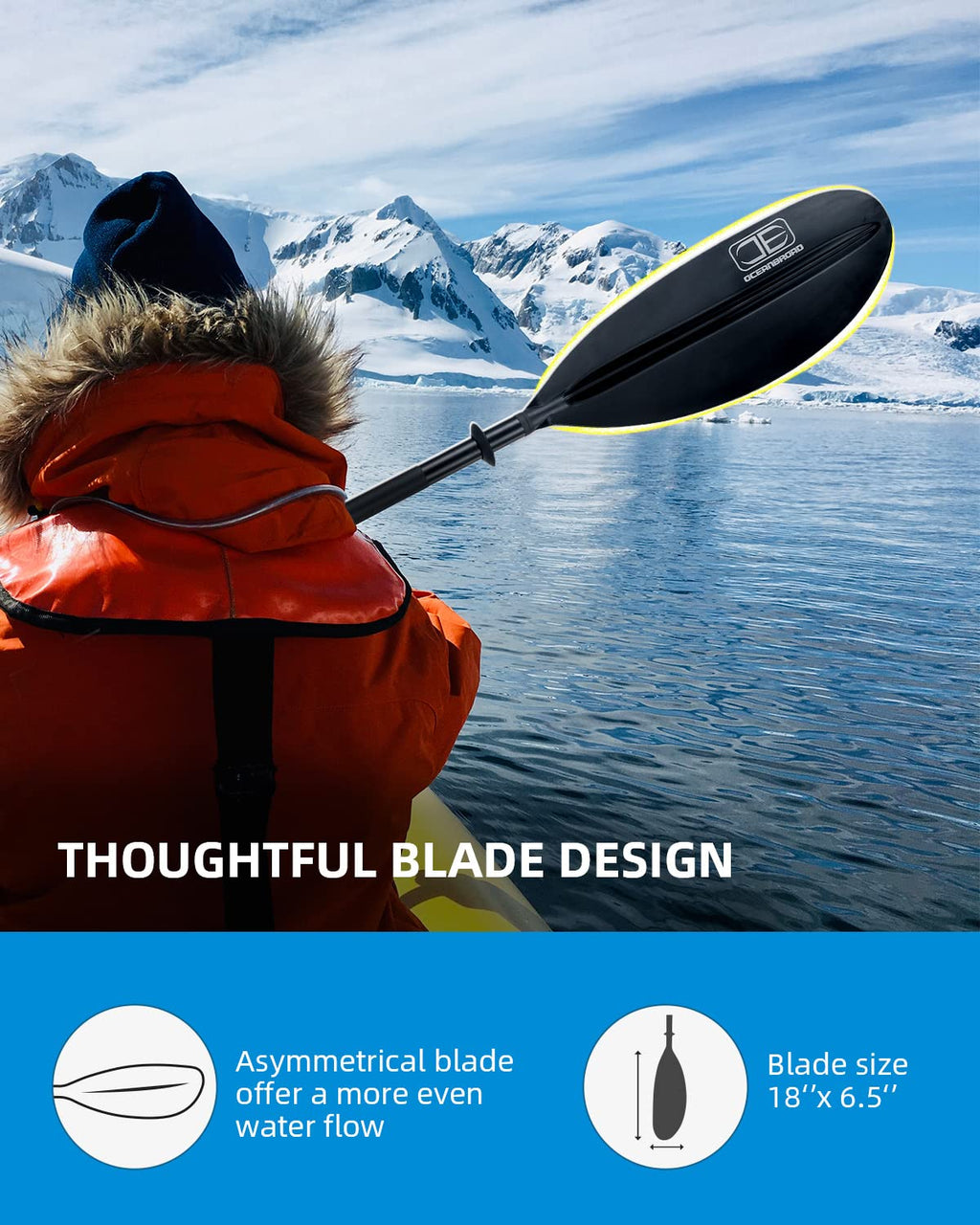 OCEANBROAD Adjustable Alloy Kayak Paddle with Leash