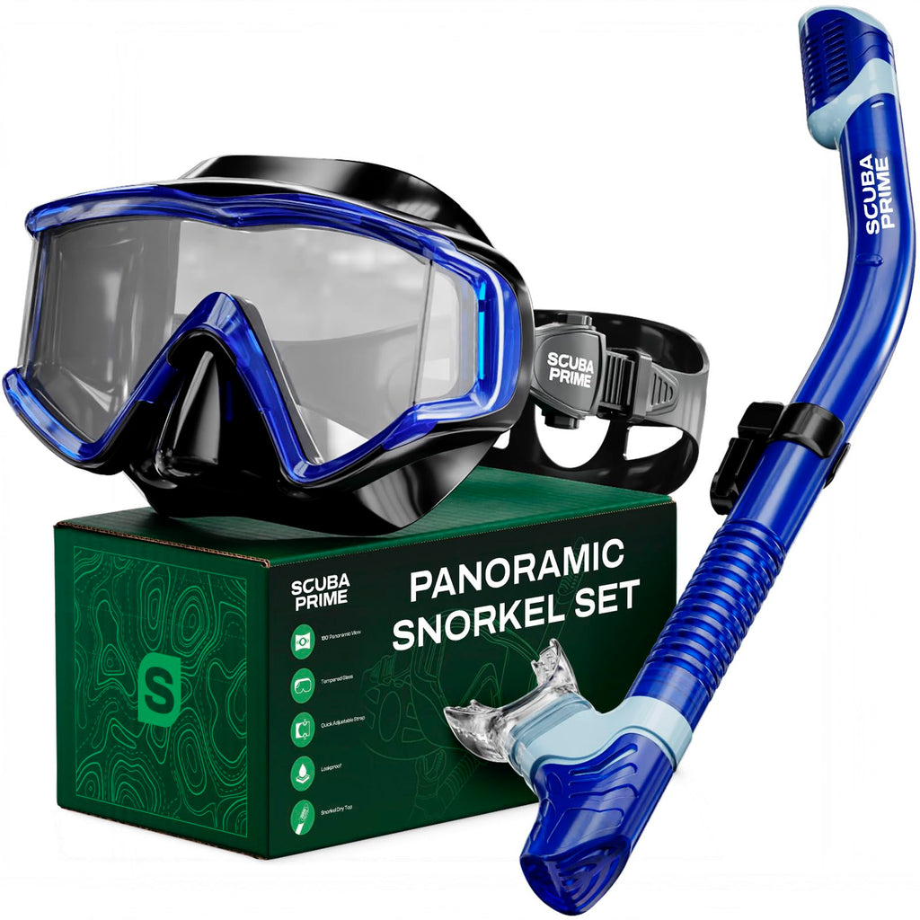 Scuba Prime Pano 3 Panoramic Dive Mask and Dry Snorkel Set