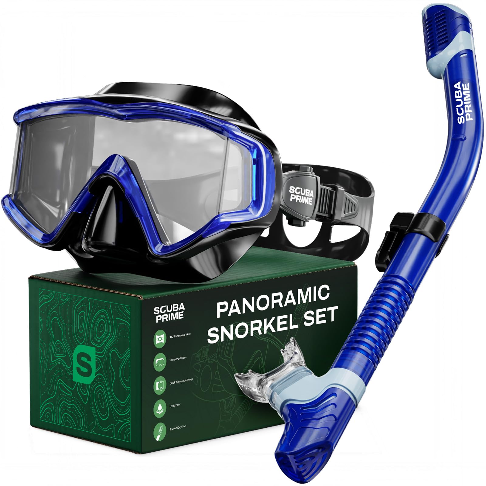 Scuba Prime Pano 3 Panoramic Dive Mask and Dry Snorkel Set