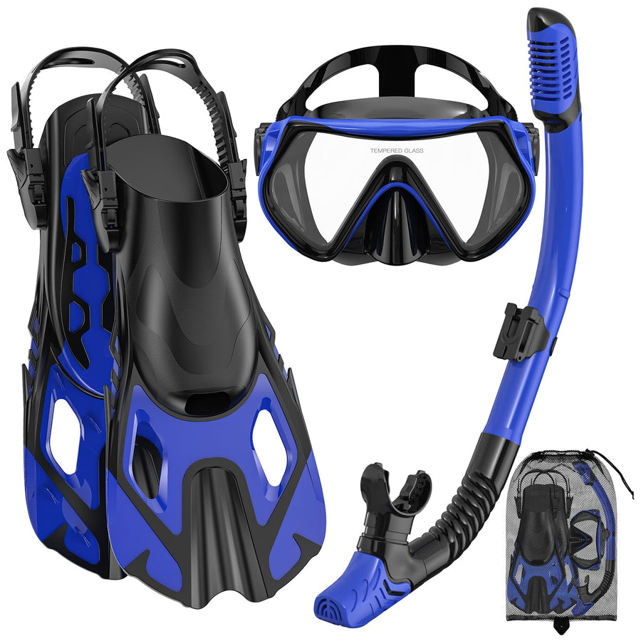 Adult Dry-Top Snorkel Set with Mask, Fins and Travel Bag