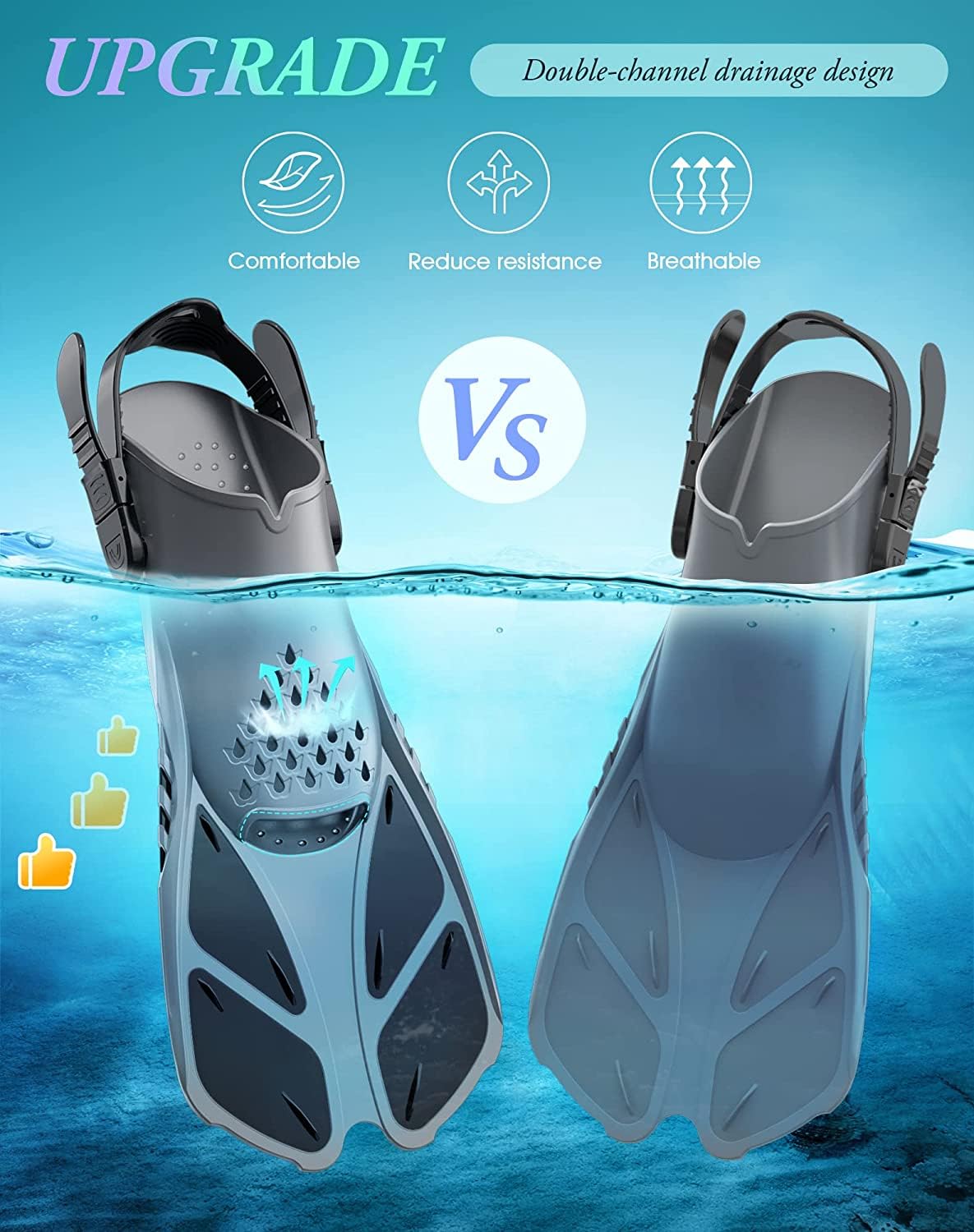 Greatever Adjustable Open-Heel Short Snorkeling Fins