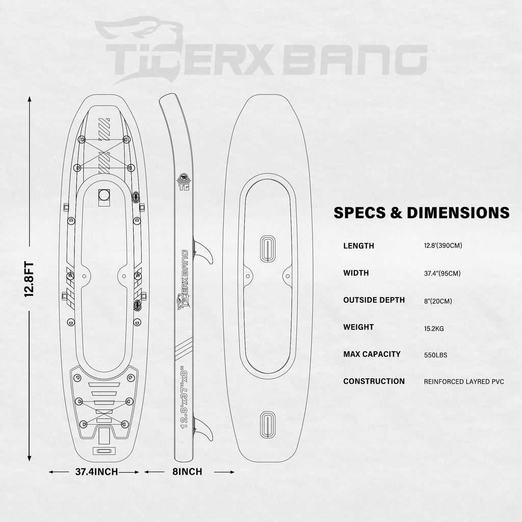 TIGERXBANG 12'8" Two-Person Inflatable Tandem Kayak Kit