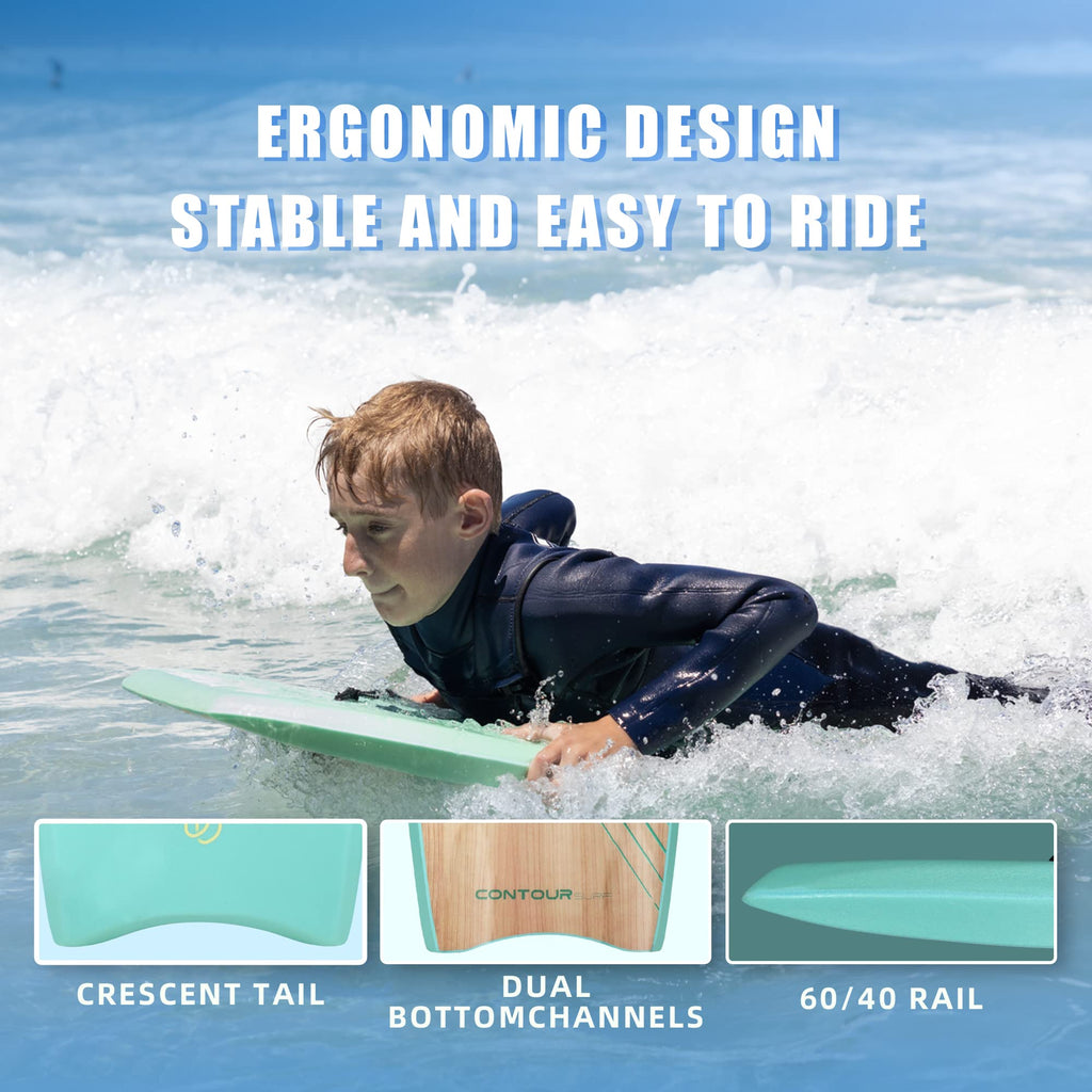 CONTOUR SURF Reed 33-Inch Kids Bodyboard with Leash