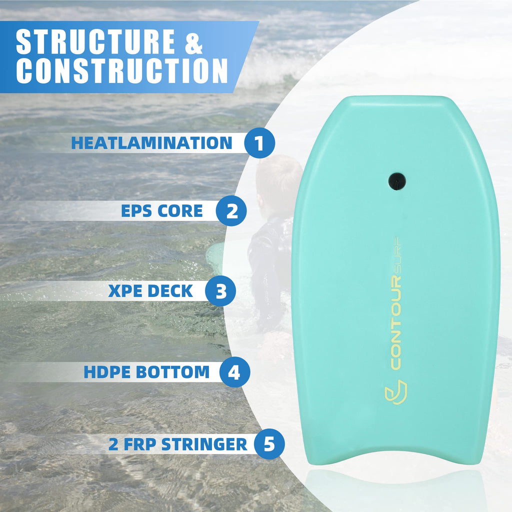 CONTOUR SURF Reed 33-Inch Kids Bodyboard with Leash
