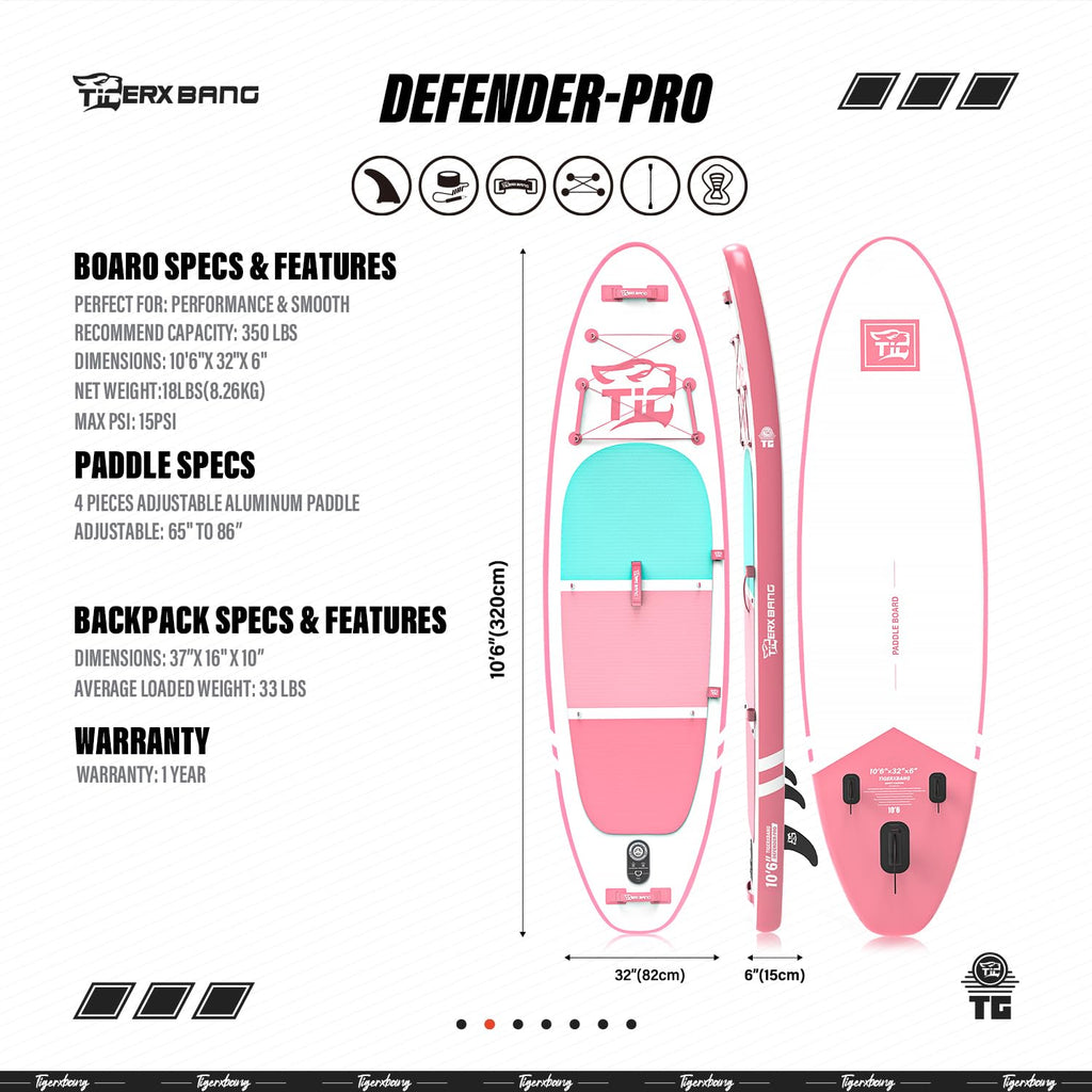TIGERXBANG 10'6" Inflatable SUP with Kayak Seat and Paddle