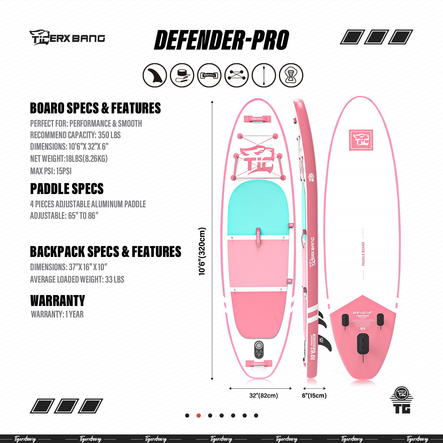 TIGERXBANG 10'6" Inflatable SUP with Kayak Seat and Paddle