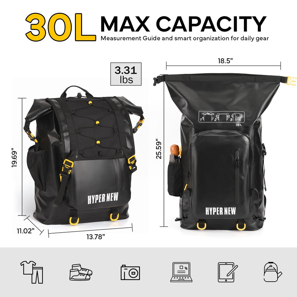 HyperNew 30L Waterproof Dry Bag Backpack for Water Sports