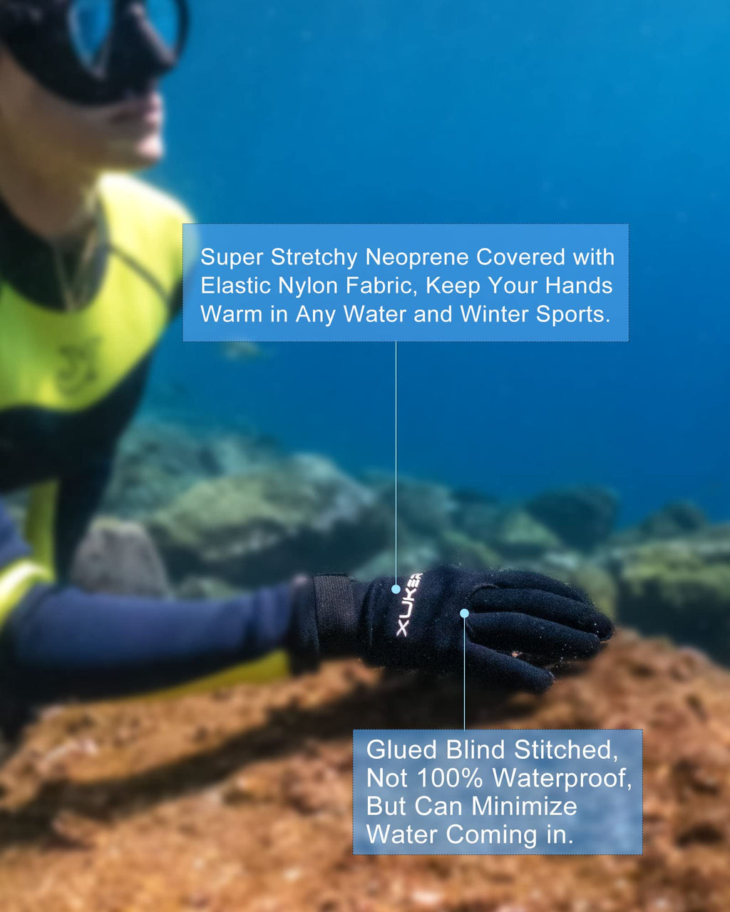 XUKER 3mm & 5mm Neoprene Wetsuit Gloves for Water Sports