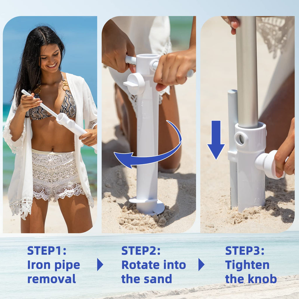 AMMSUN 8-Foot UV 50+ Beach Umbrella with Sand Anchor