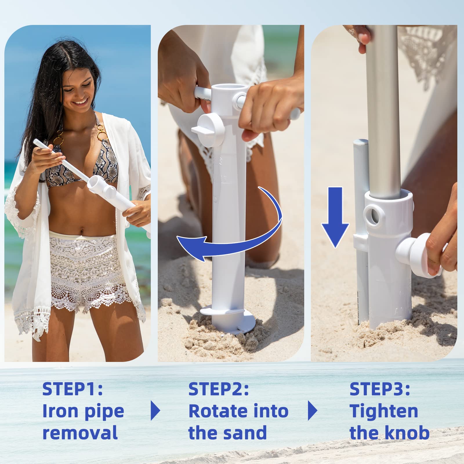 AMMSUN 8-Foot UV 50+ Beach Umbrella with Sand Anchor