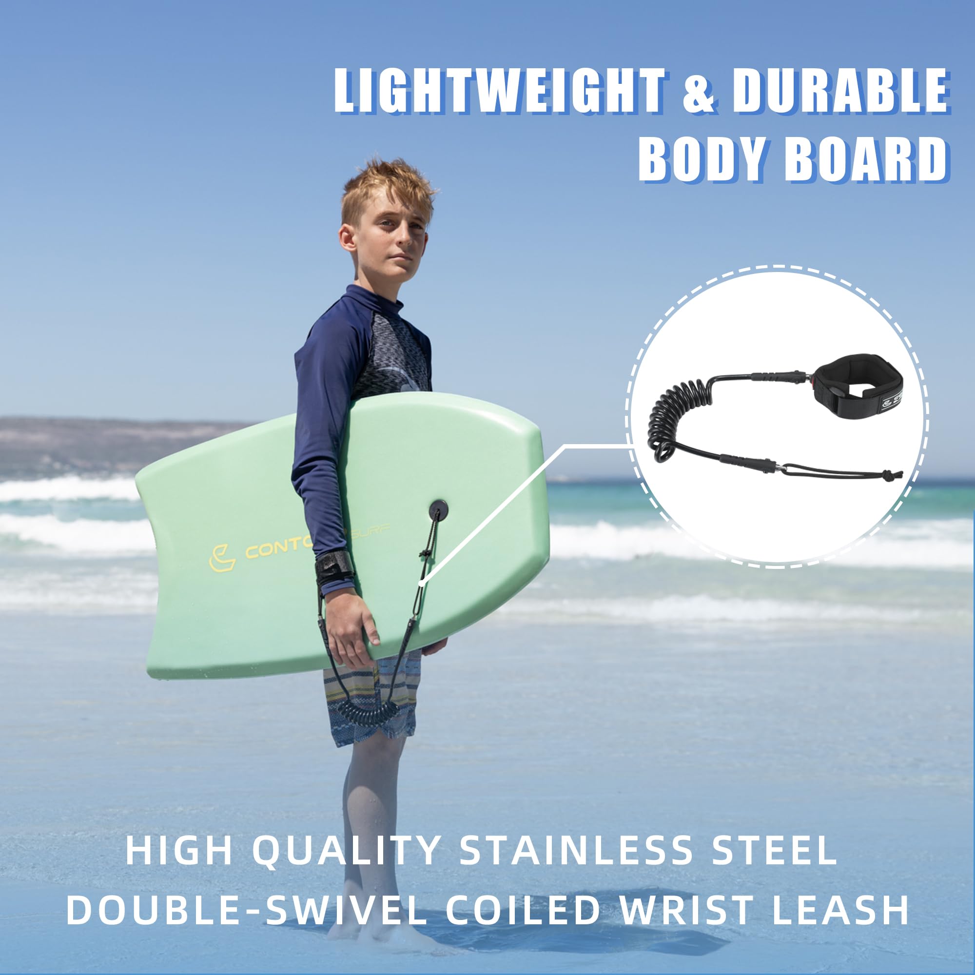 CONTOUR SURF Reed 33-Inch Kids Bodyboard with Leash