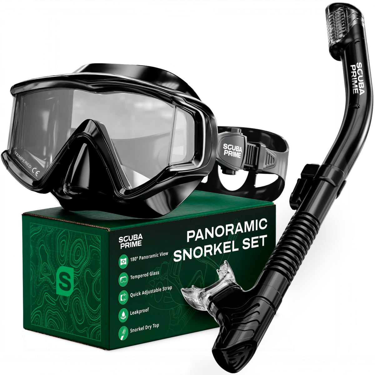Scuba Prime Pano 3 Panoramic Dive Mask and Dry Snorkel Set