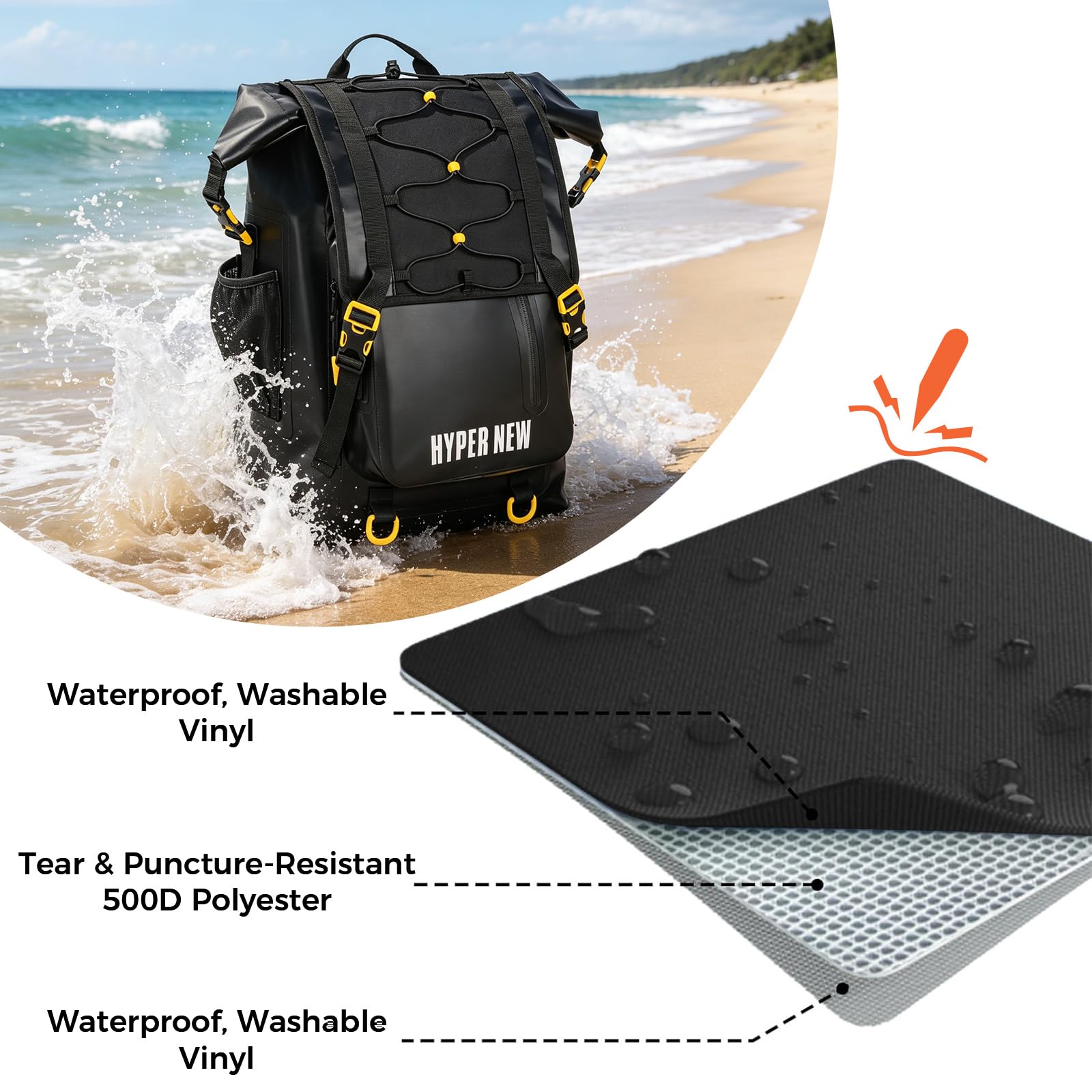 HyperNew 30L Waterproof Dry Bag Backpack for Water Sports