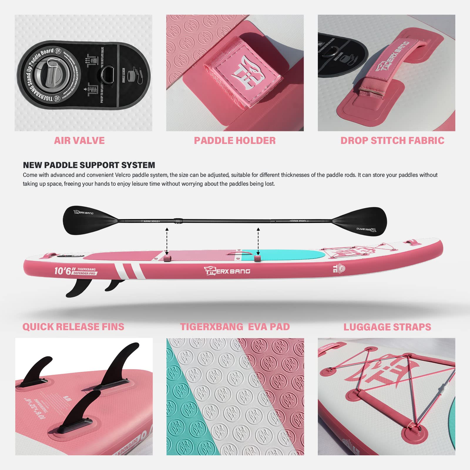TIGERXBANG 10'6" Inflatable SUP with Kayak Seat and Paddle
