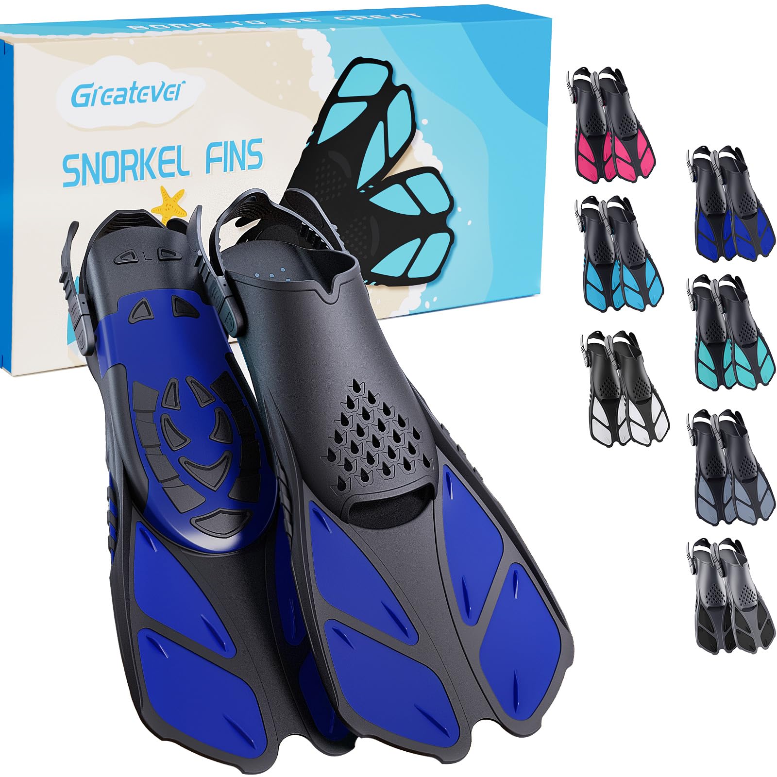 Greatever Adjustable Open-Heel Short Snorkeling Fins