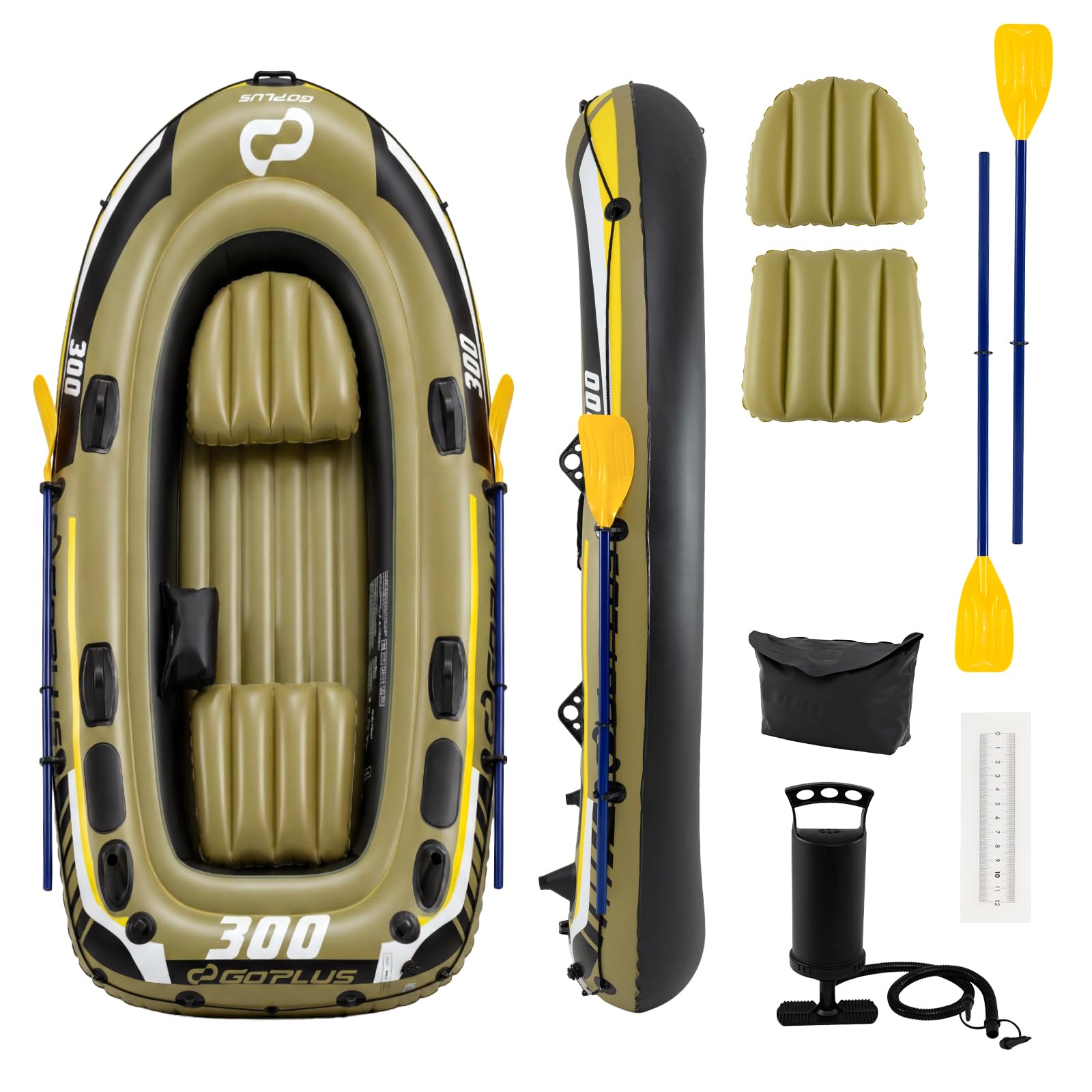 Goplus 3-Person Heavy-Duty Inflatable Fishing Raft Set