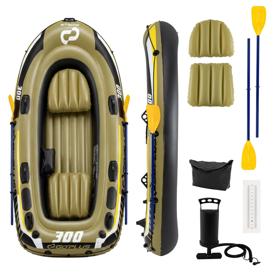Goplus 3-Person Heavy-Duty Inflatable Fishing Raft Set