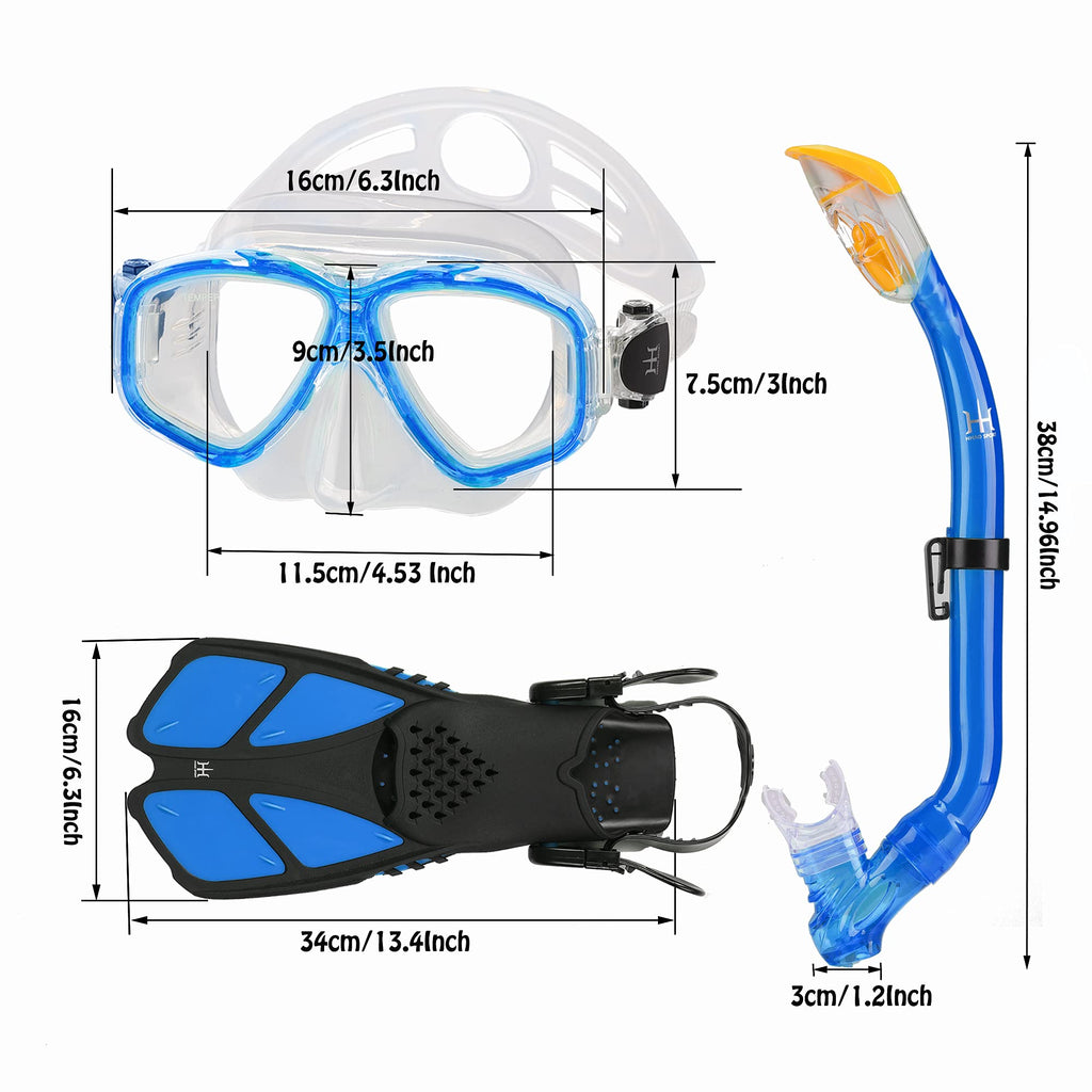 HH HHAO SPORT Kids Snorkel Set with Mask, Fins and Bag