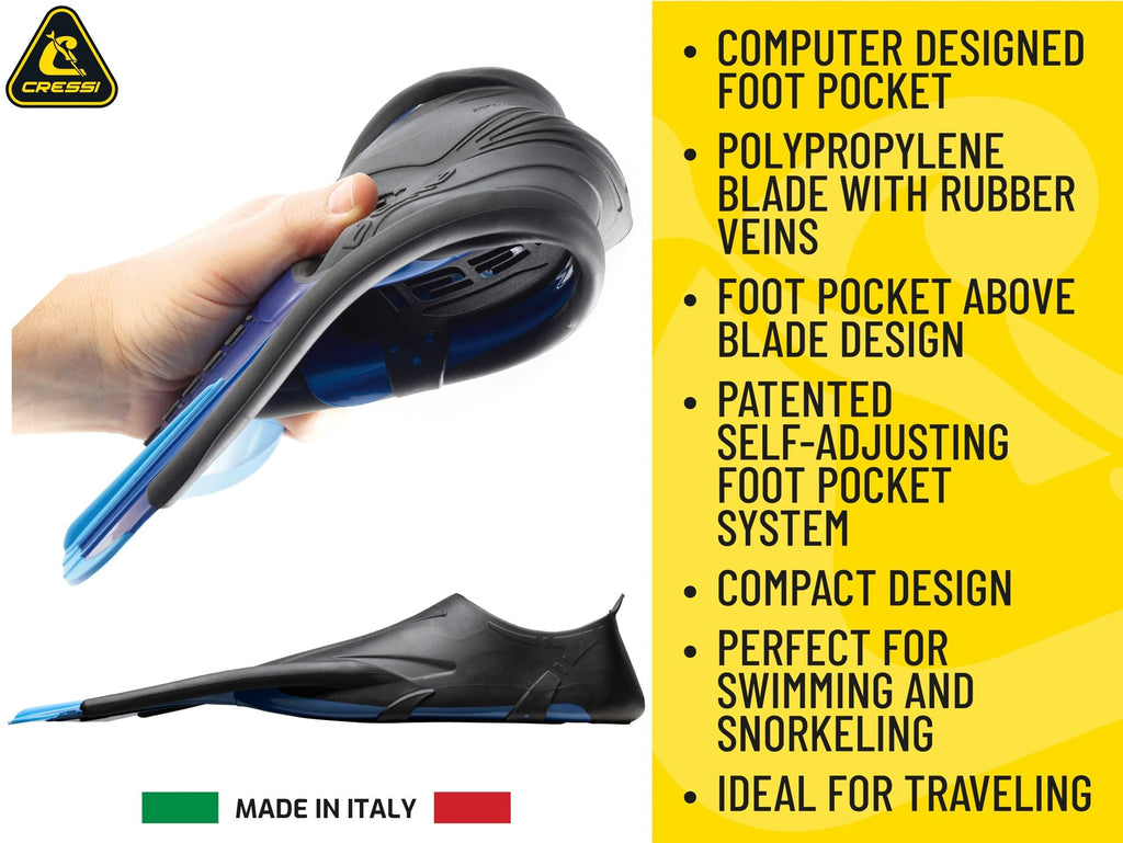 Cressi Agua Short Full-Foot Travel Swim Fins for Adults