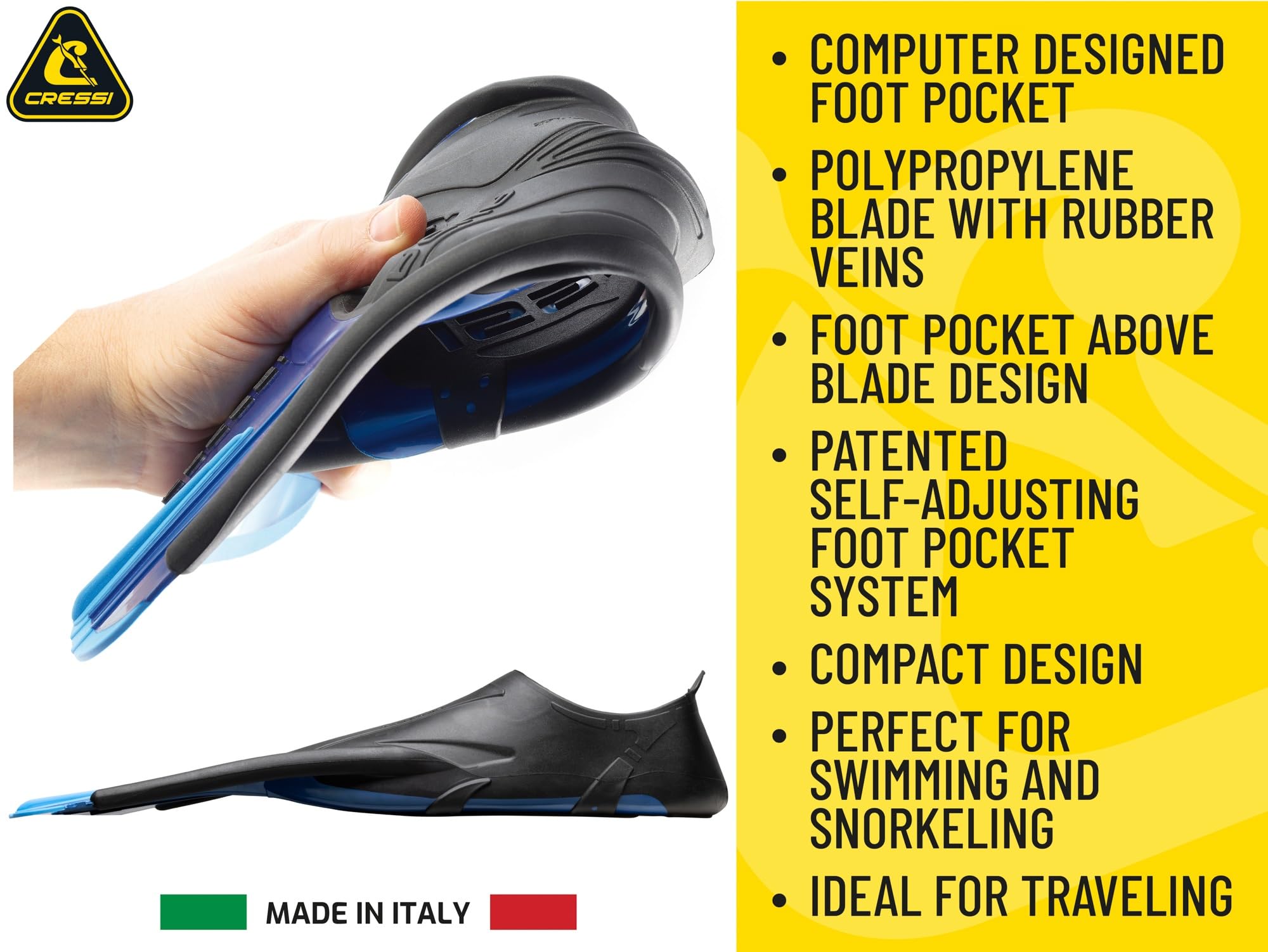 Cressi Agua Short Full-Foot Travel Swim Fins for Adults