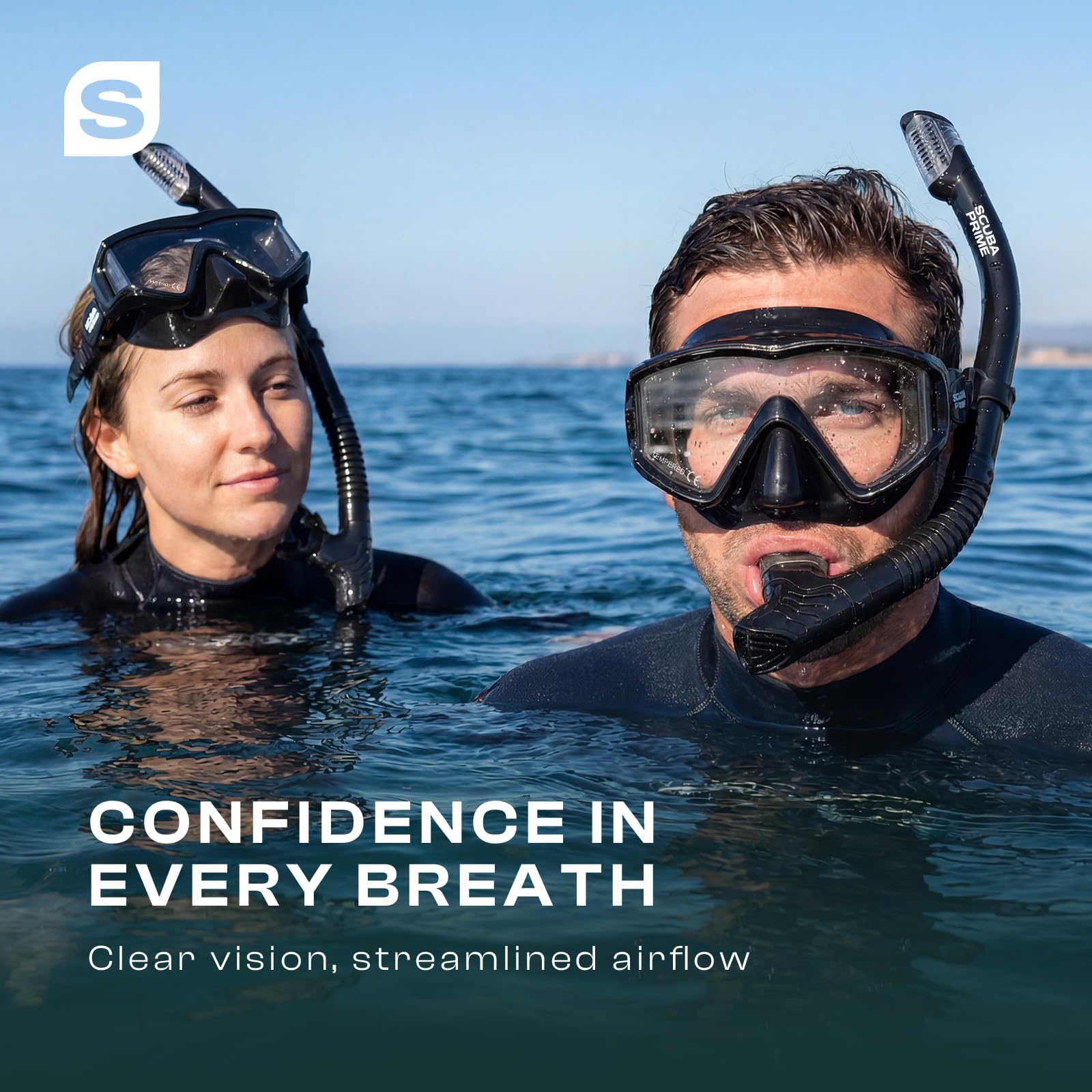 Scuba Prime Pano 3 Panoramic Dive Mask and Dry Snorkel Set