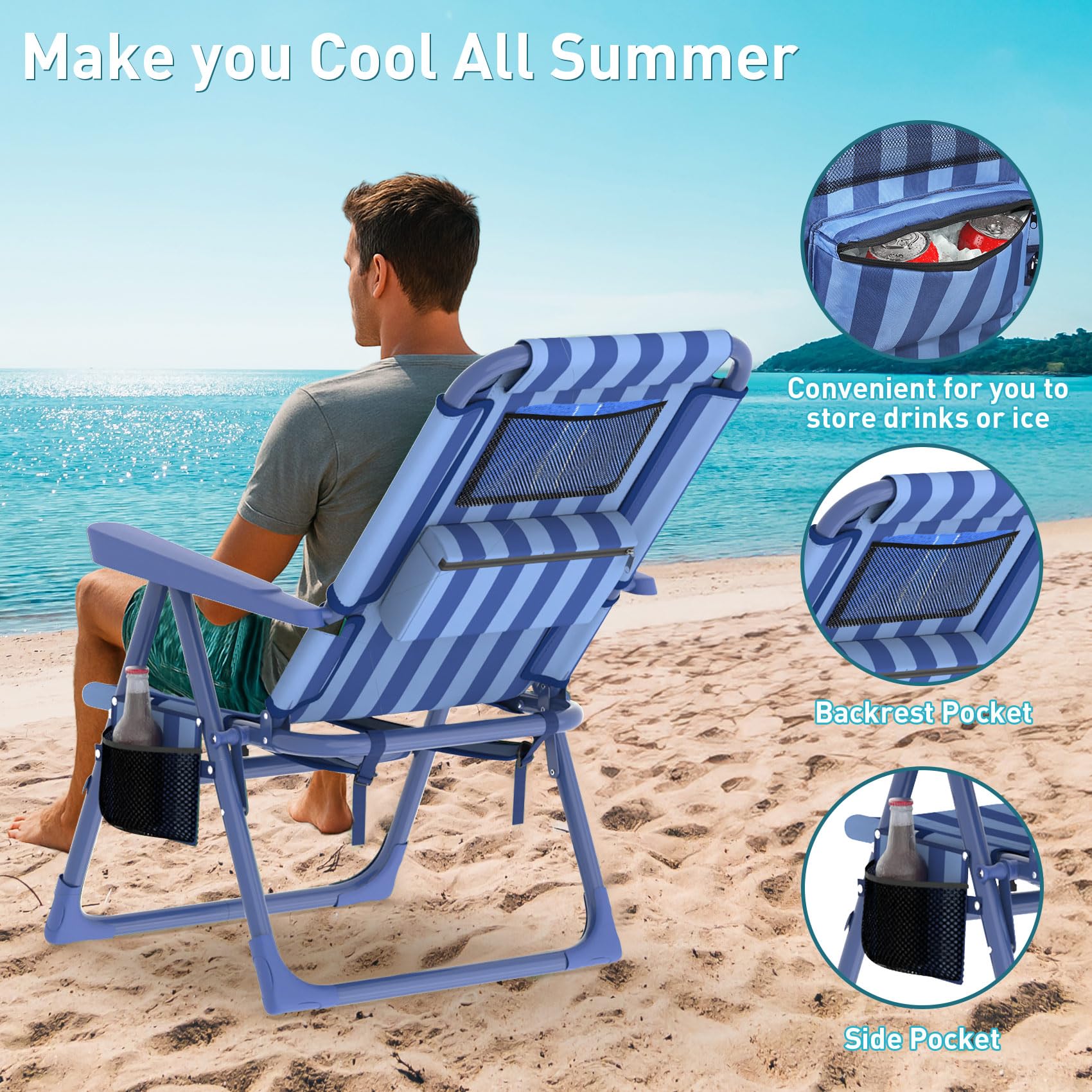 Suteck 6-Position Reclining Backpack Beach Chair