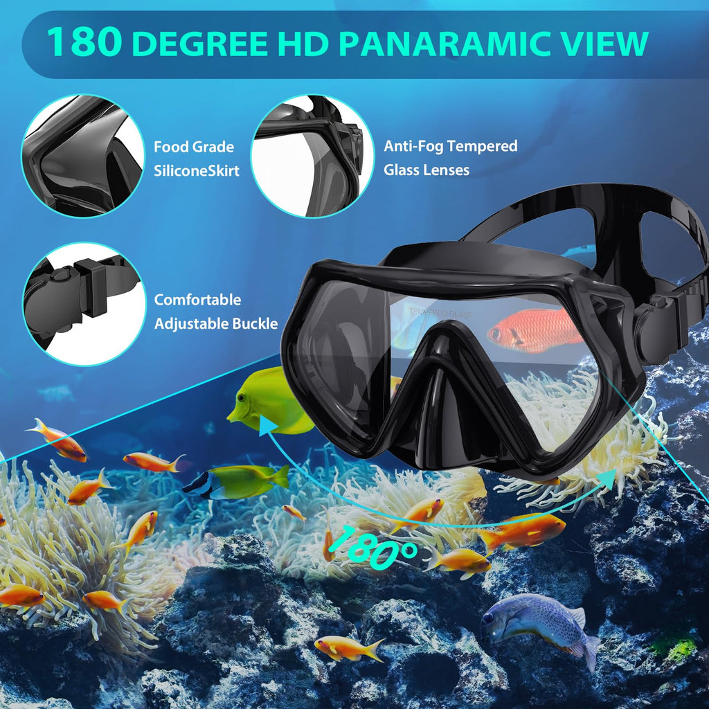 Adult Dry-Top Snorkel Set with Mask, Fins and Travel Bag