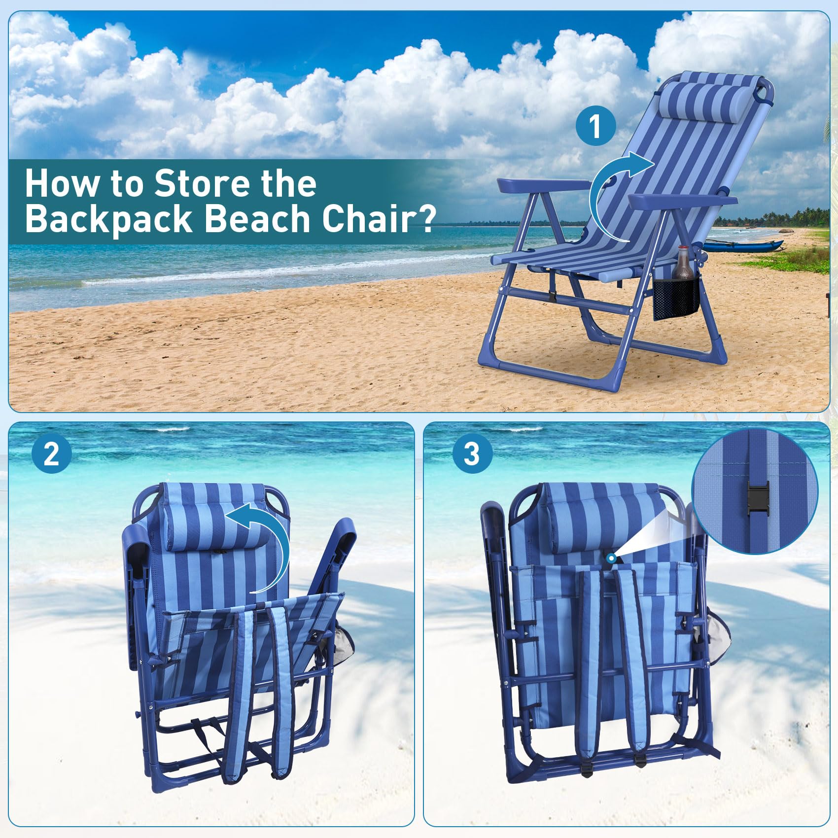 Suteck 6-Position Reclining Backpack Beach Chair